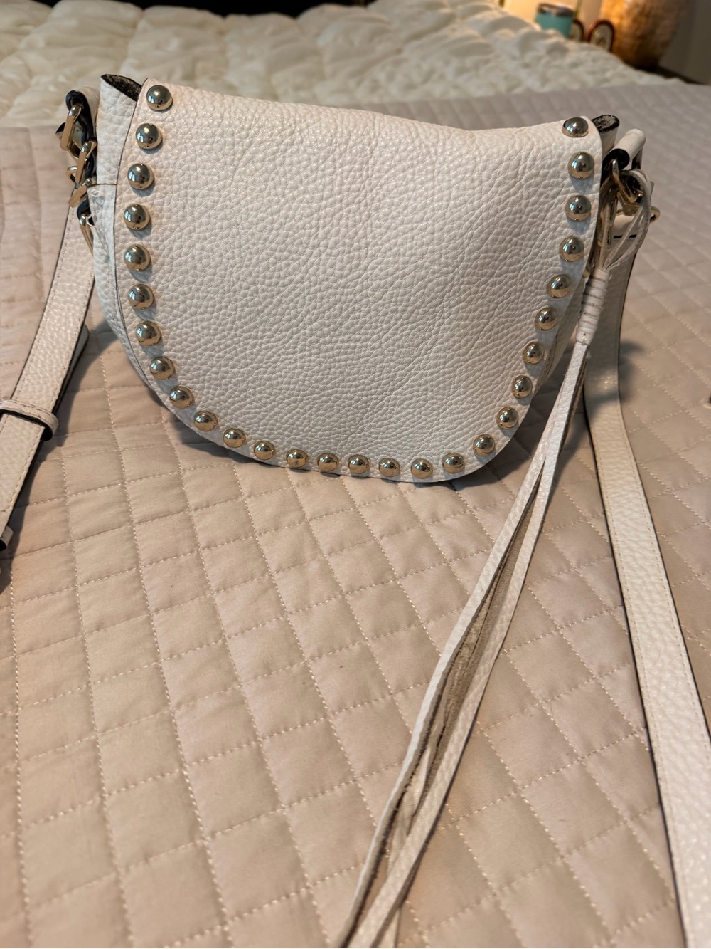 White Stud-Trim Crossbody Bag